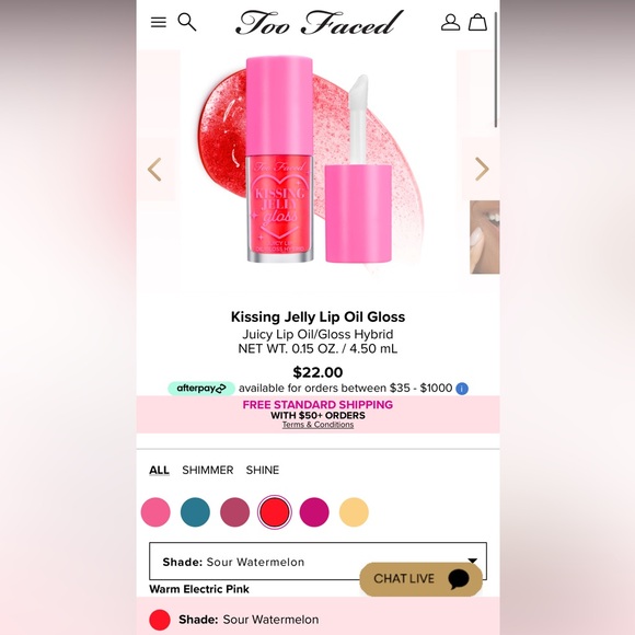 SOLD - Too Faced Kissing Jelly Lip Oil Gloss - Sour Watermelon (4.50 mL/0.15 OZ) - Picture 2 of 13